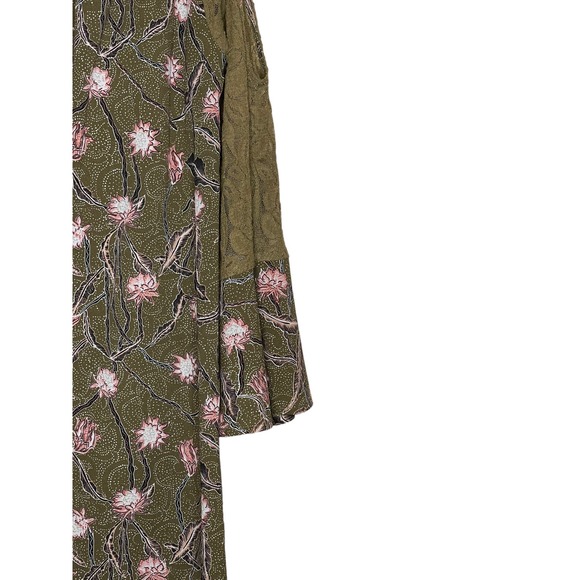 Entro Women's Top Floral Sheer Lace Cold Shoulder Flare Sleeves Green/Pink Small - Picture 5 of 12